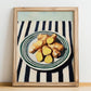 Galangal – on Striped Tablecloth, Spices Still Life, no-text version framed in wood