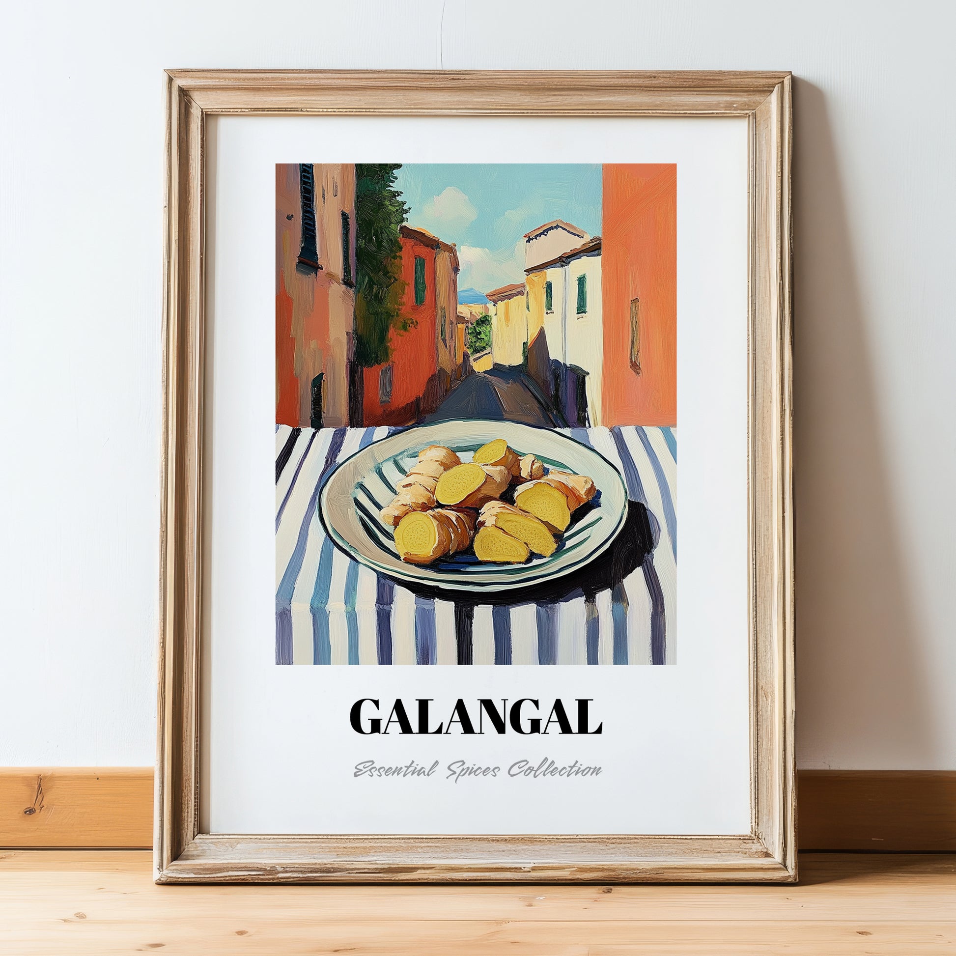 Galangal – Italian Café on the Corner, Spices Poster, in wooden frame leaning on the floor
