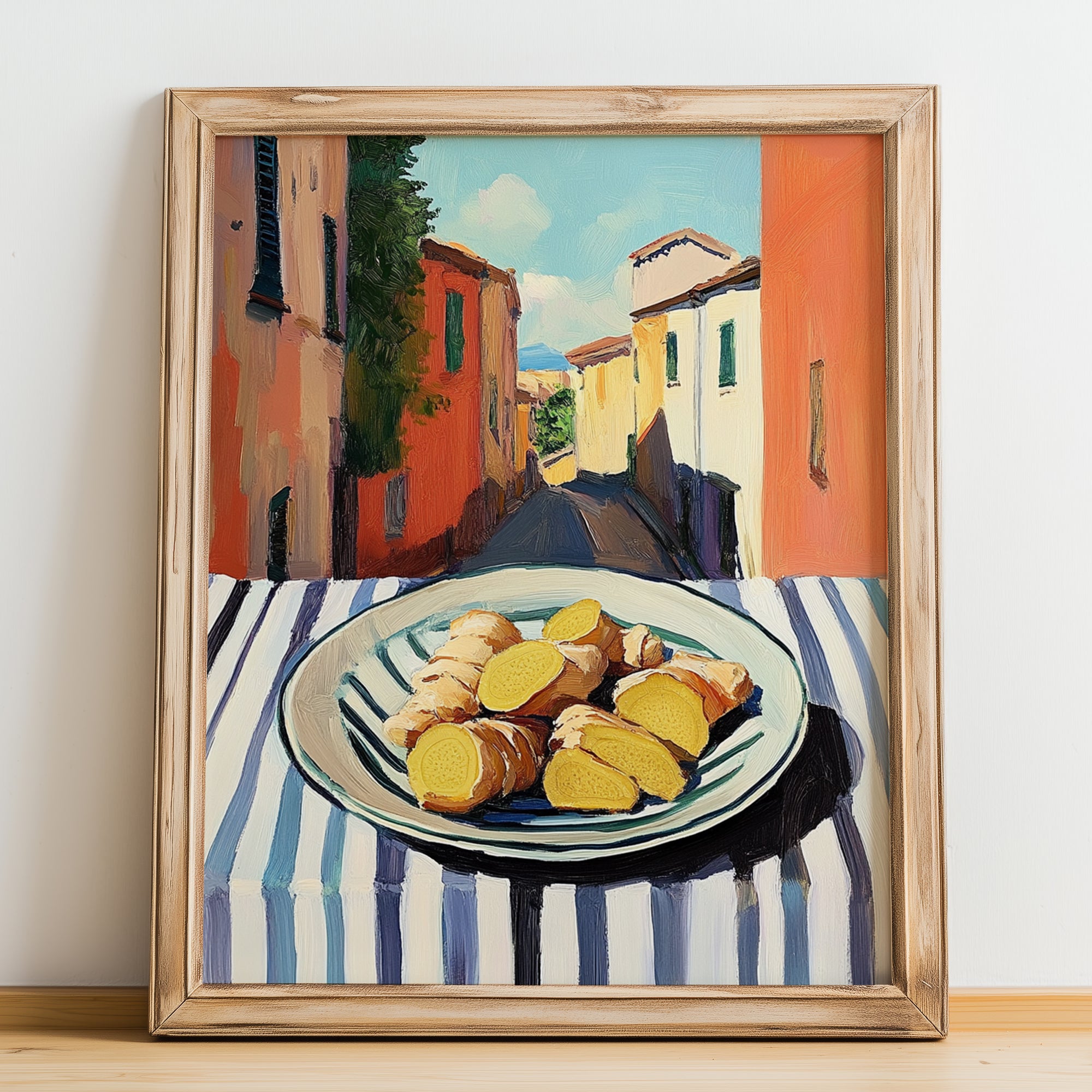 Galangal – Italian Café on the Corner, Spices Poster, no-text version framed in wood