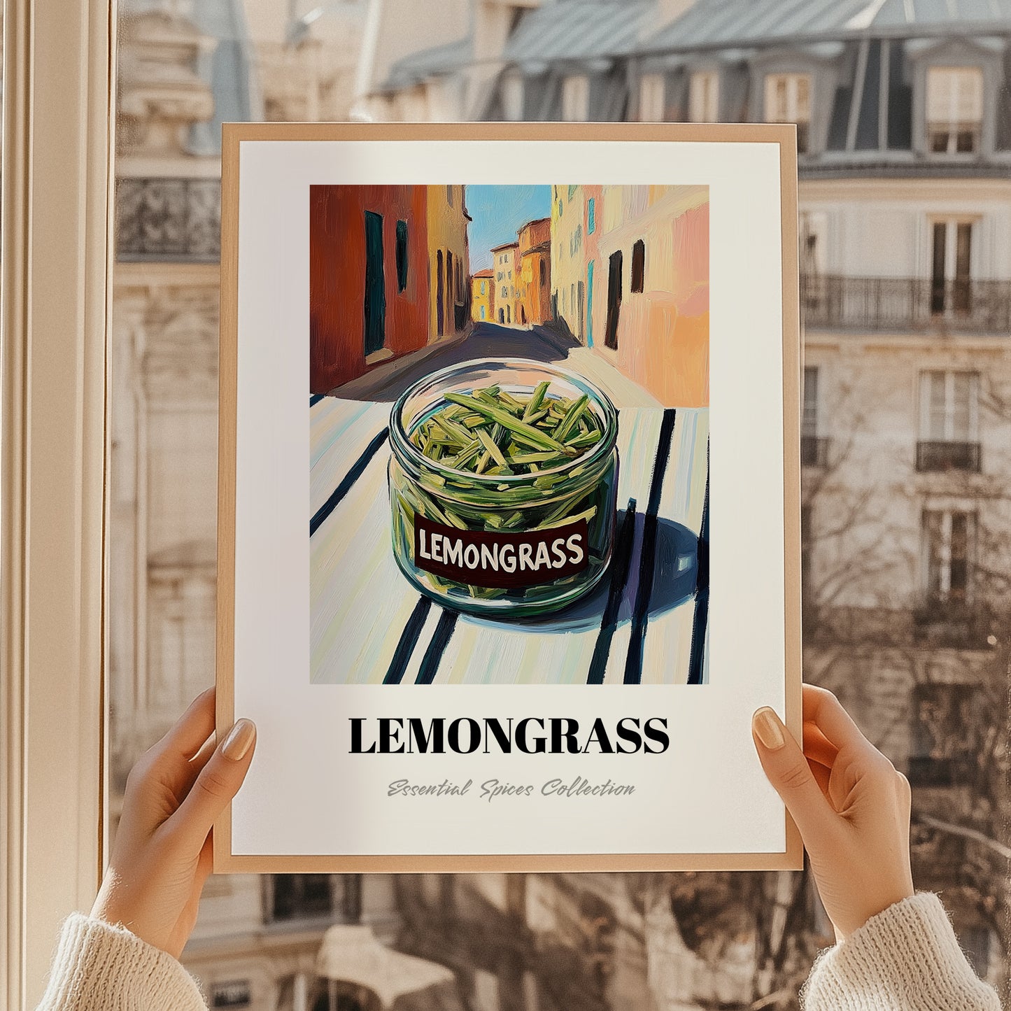 Lemongrass – Italian Street Café Scene, Spices Wall Illustration, styled in a charming Paris street view