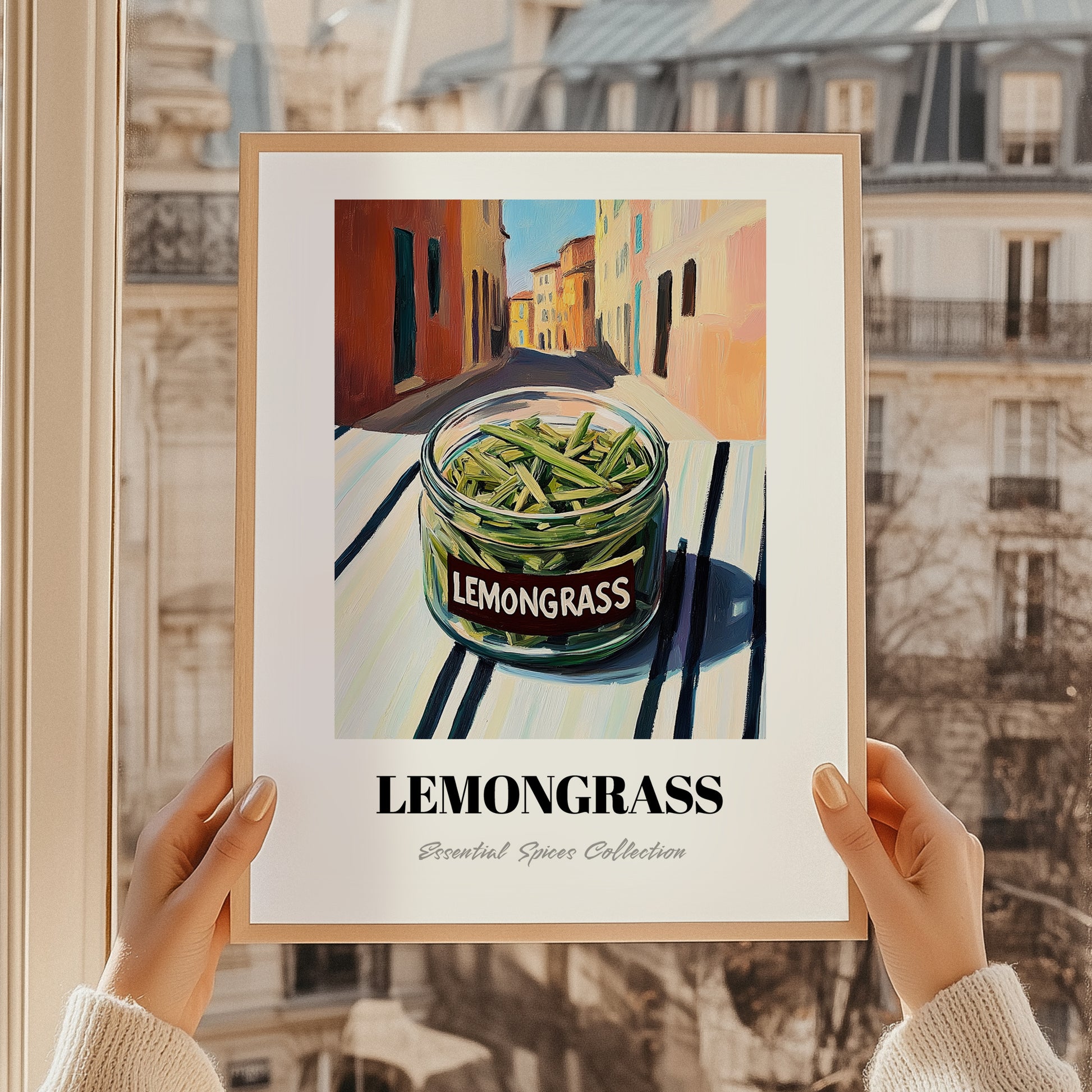 Lemongrass – Italian Street Café Scene, Spices Wall Illustration, styled in a charming Paris street view