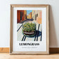 Lemongrass – Italian Street Café Scene, Spices Wall Illustration, in wooden frame leaning on the floor