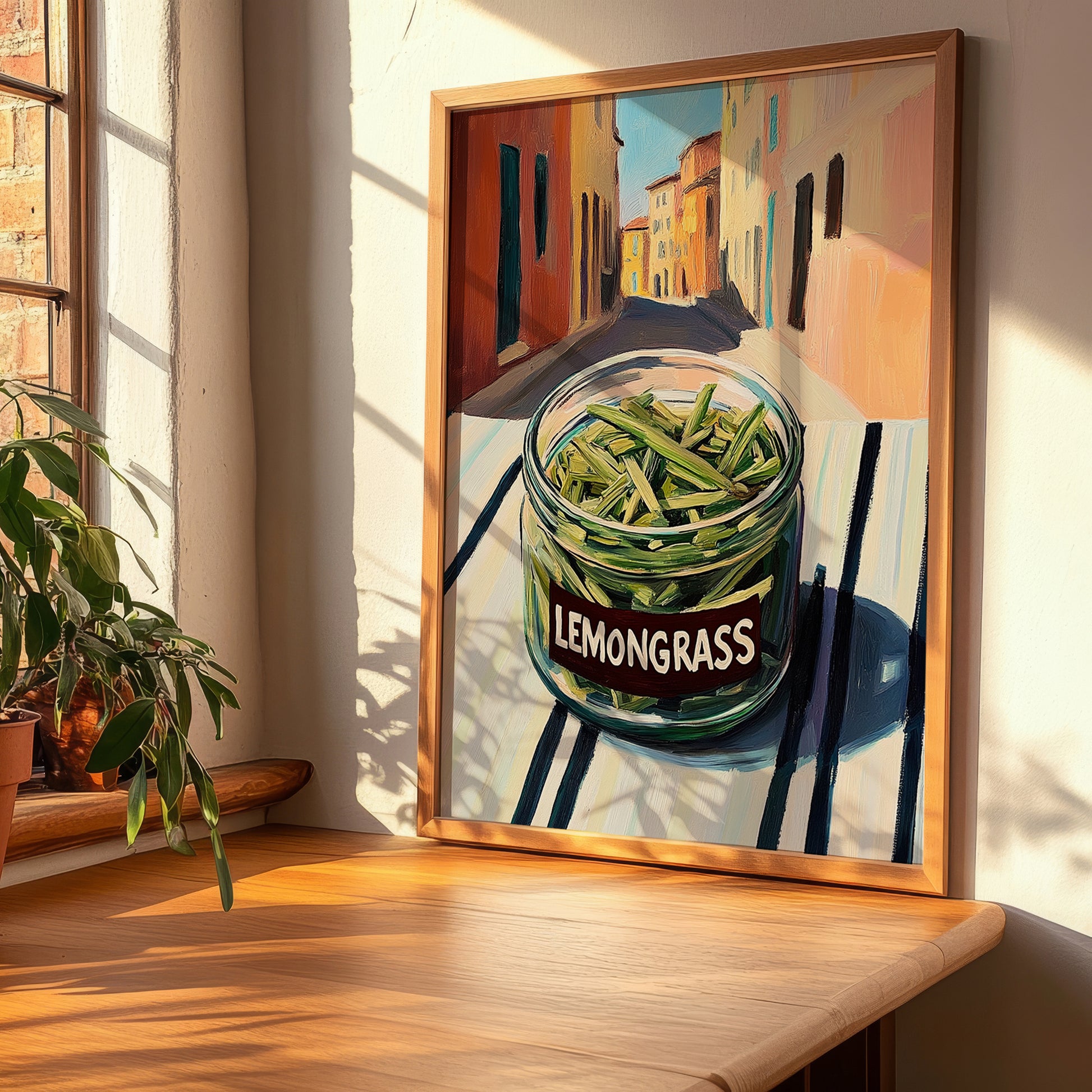 Lemongrass – Italian Street Café Scene, Spices Wall Illustration, clean layout with no caption