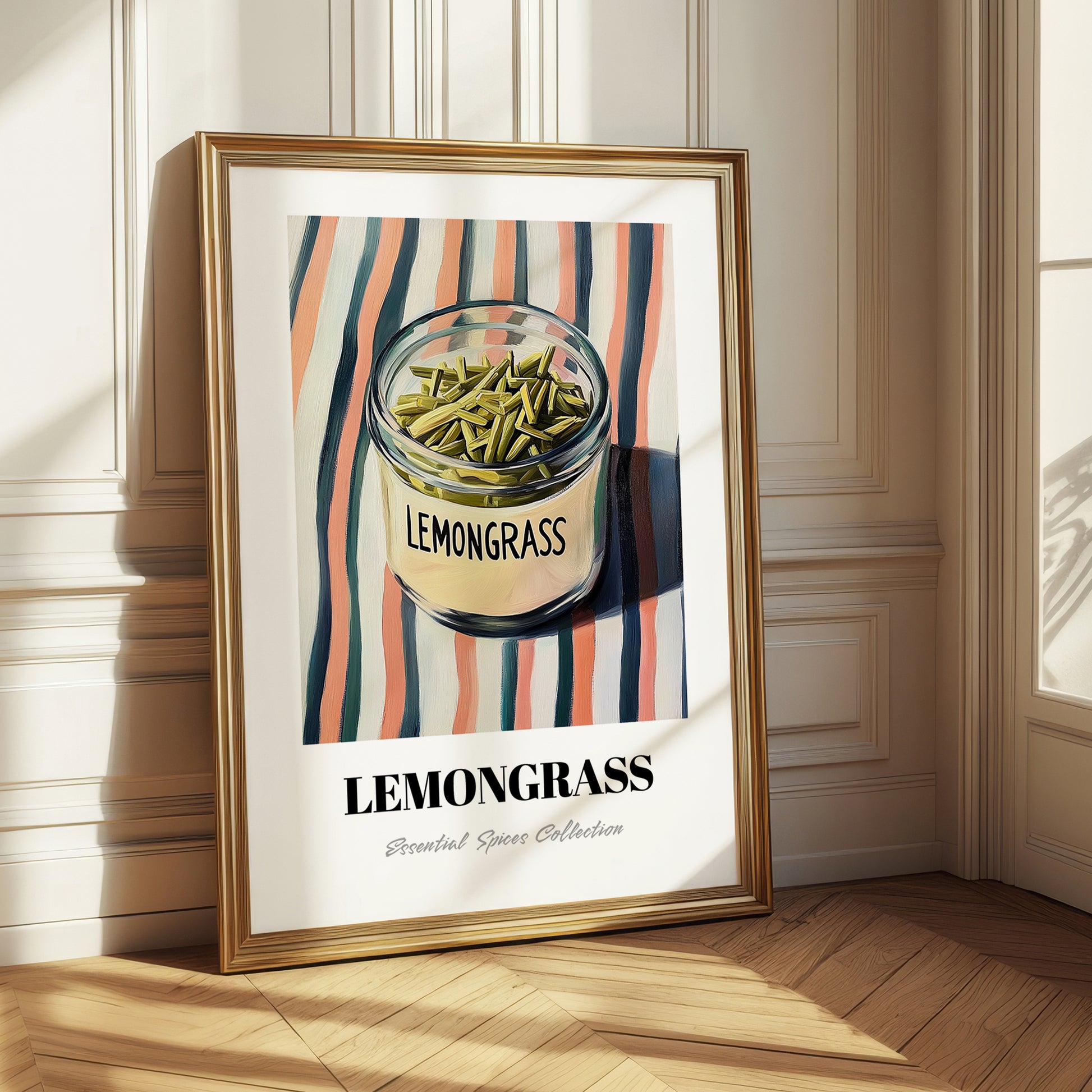 Lemongrass – on Striped Tablecloth, Spices Illustration
