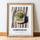 Lemongrass – on Striped Tablecloth, Spices Illustration, in wooden frame leaning on the floor