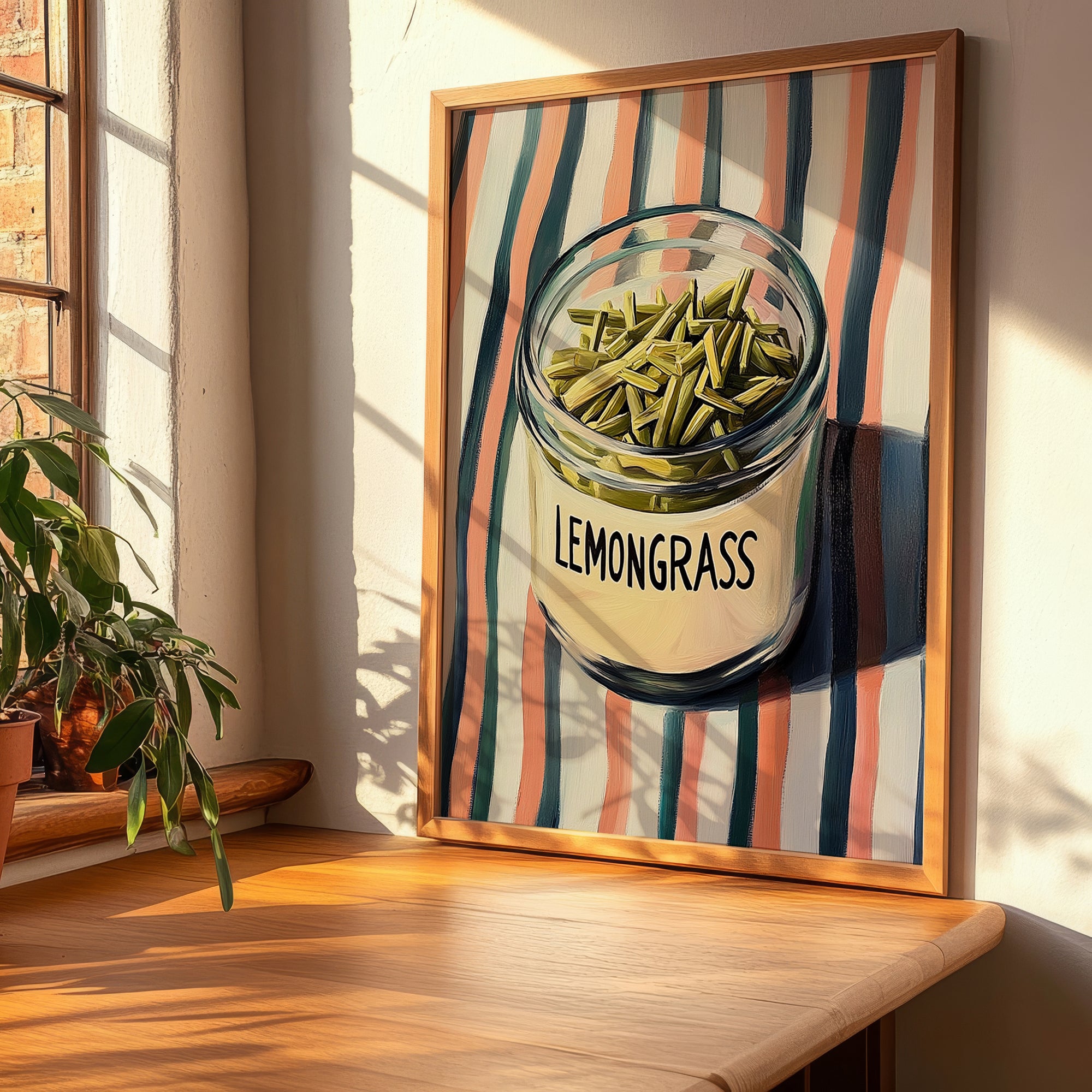 Lemongrass – on Striped Tablecloth, Spices Illustration, clean layout with no caption