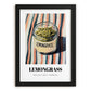 Lemongrass – on Striped Tablecloth, Spices Illustration, in sleek black frame