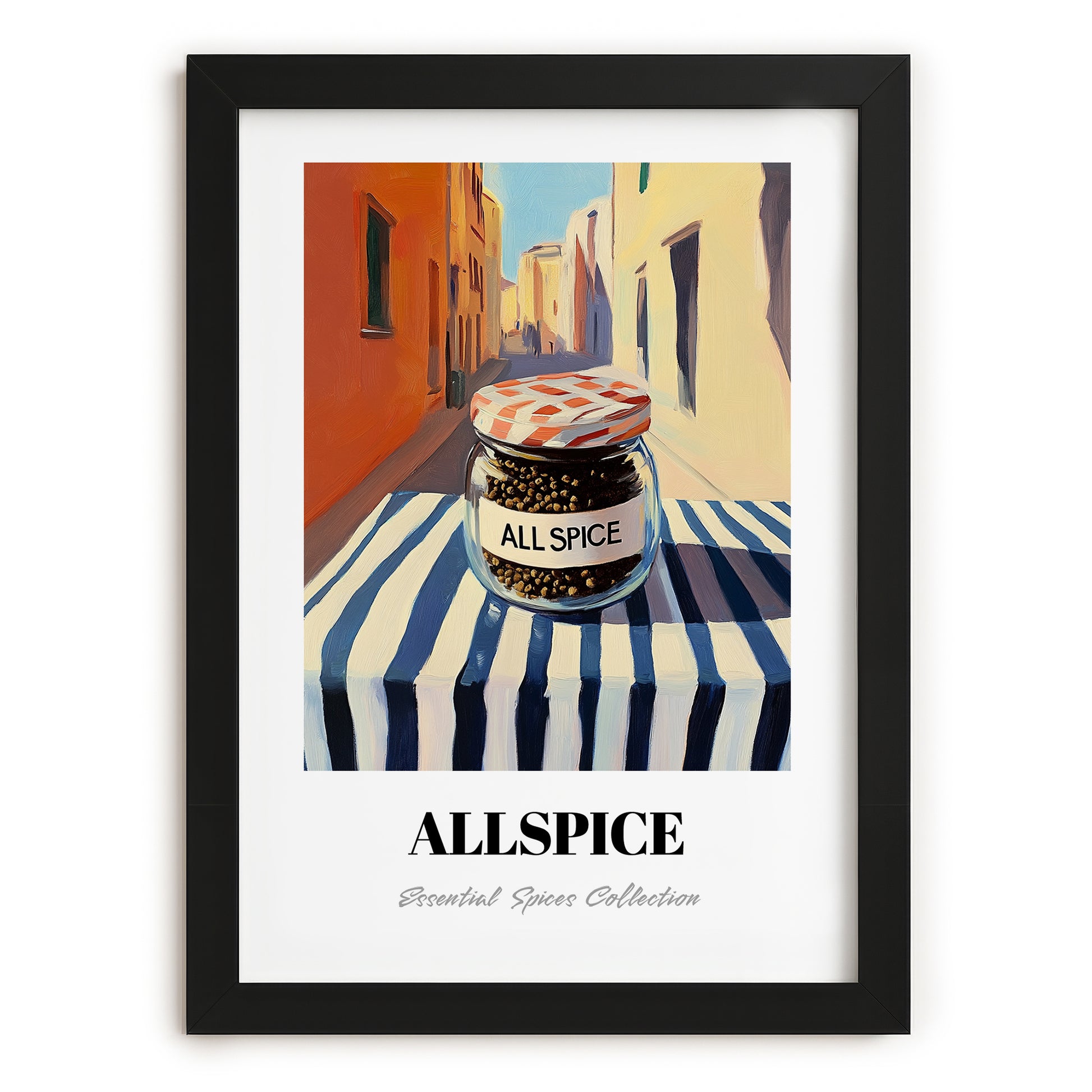 Allspice – Italian Urban Café Scene, Spices Art, in sleek black frame
