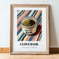 Clove Basil – on Striped Tablecloth, Spices Poster, in wooden frame leaning on the floor