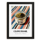Clove Basil – on Striped Tablecloth, Spices Poster, in sleek black frame