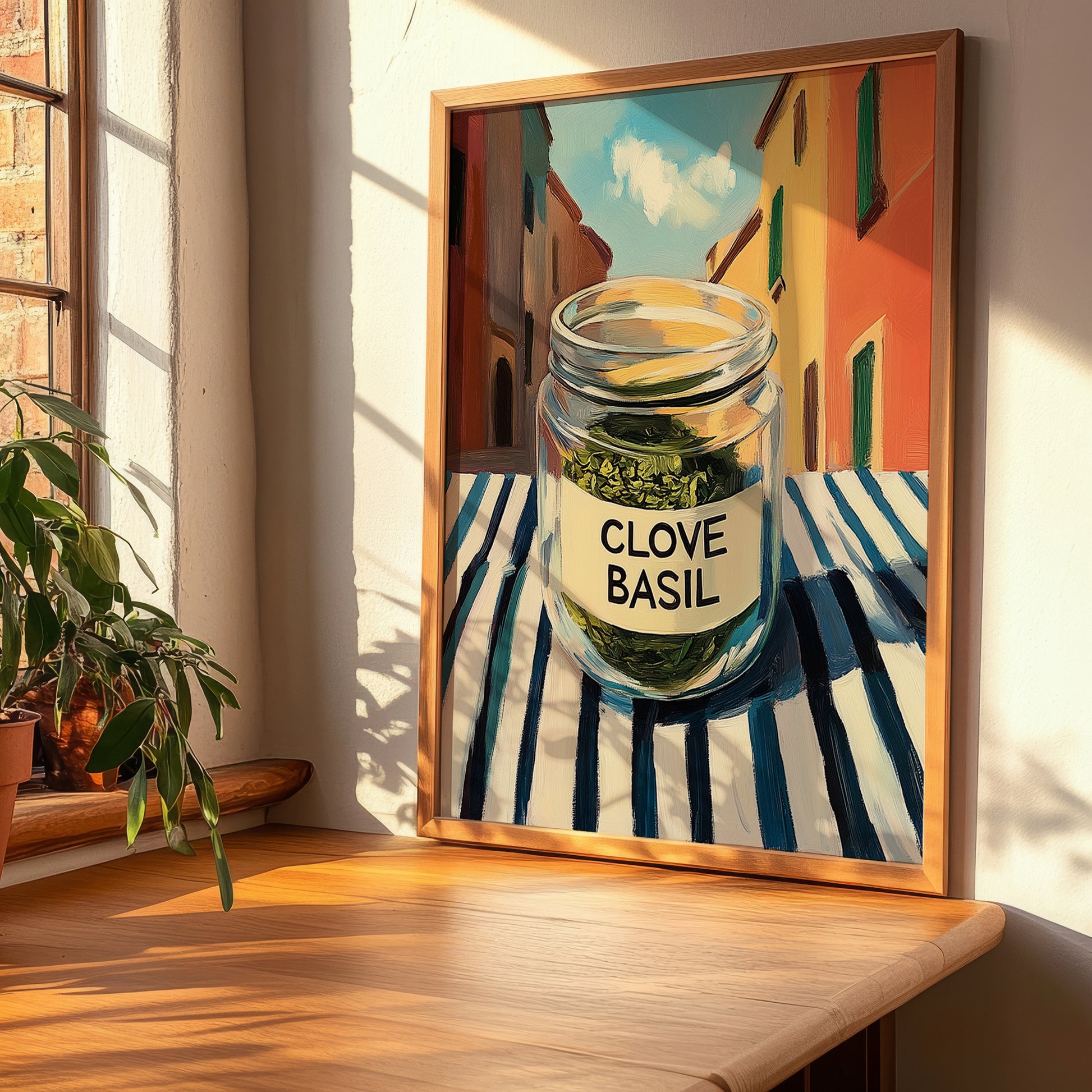 Clove Basil – Italian Urban Café Scene, Spices Illustration, clean layout with no caption