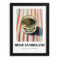 Mexican Oregano – on Striped Tablecloth, Spices Wall Poster, in sleek black frame