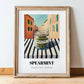 Spearmint – Italian Urban Café Scene, Spices Poster, in wooden frame leaning on the floor