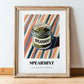 Spearmint – on Striped Tablecloth, Spices Print, in wooden frame leaning on the floor
