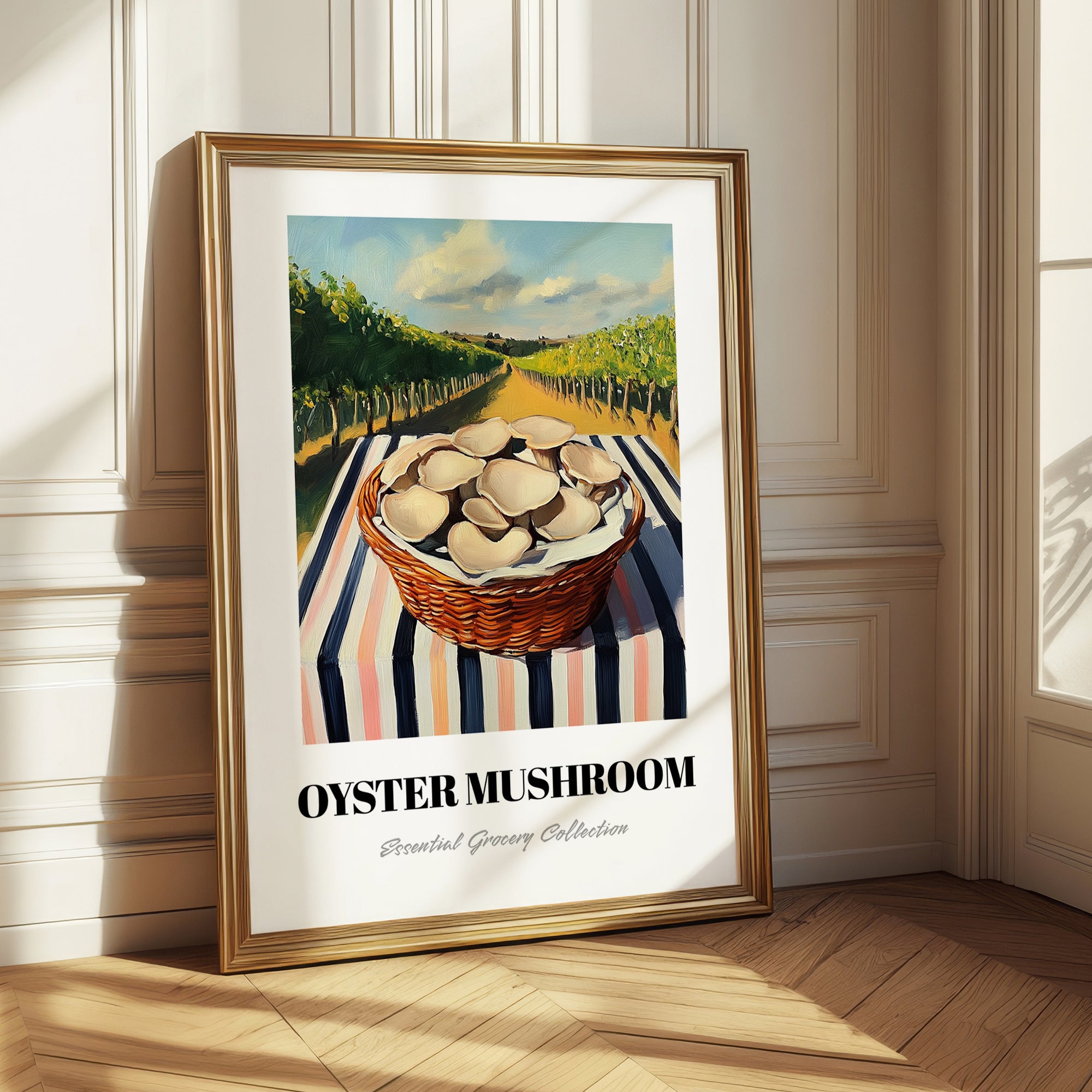 Oyster Mushroom – Green Valley Landscape, Mushrooms Illustration