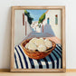 Lion’s Mane Mushroom – White village Café on the Corner, Mushrooms Painting, no-text version framed in wood