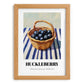 Huckleberry – on Striped Tablecloth, Berries Painting, set in oak frame
