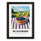 Huckleberry – Green Valley Landscape, Berries Painting, in sleek black frame