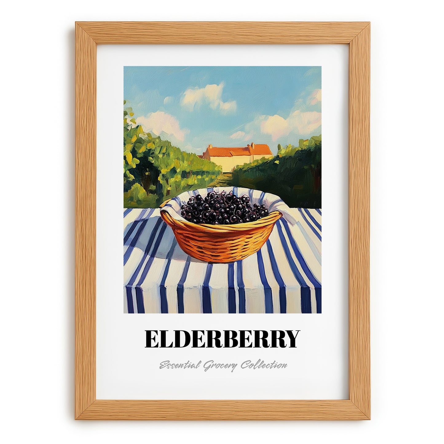 Elderberry – Green Valley Landscape, Berries Still Life, set in oak frame