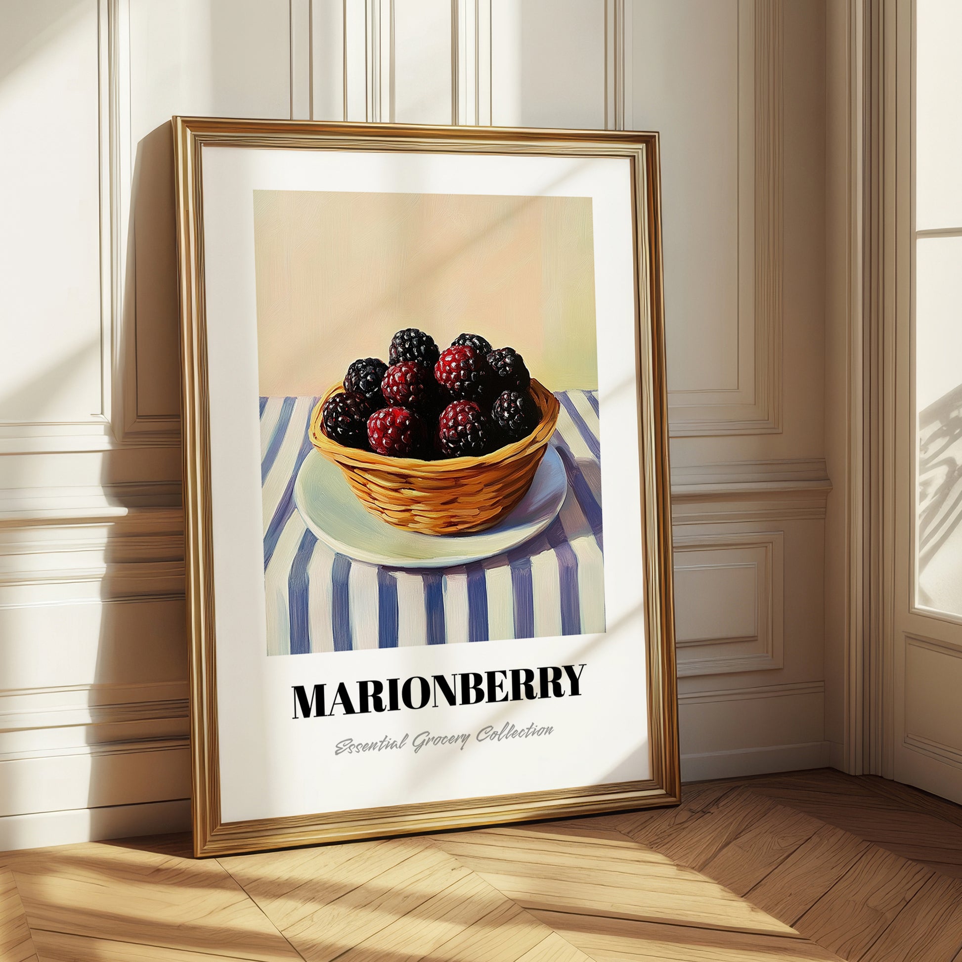 Marionberry – on Striped Tablecloth, Berries Wall Decor