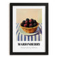 Marionberry – on Striped Tablecloth, Berries Wall Decor, in sleek black frame