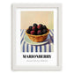 Marionberry – on Striped Tablecloth, Berries Wall Decor, placed in minimal white frame