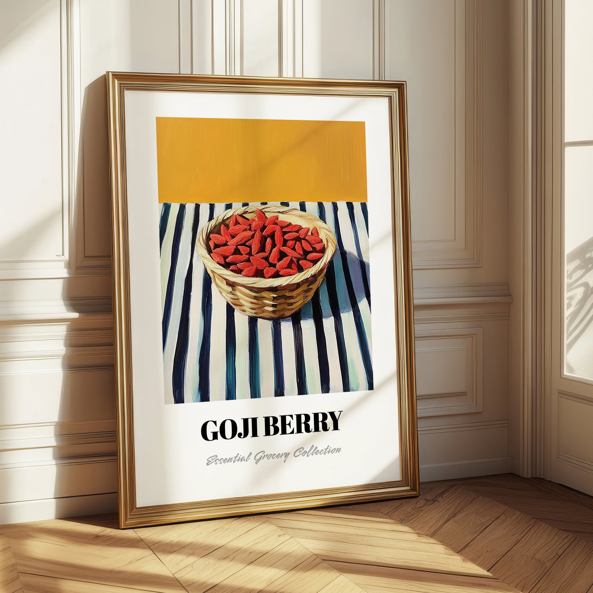 Goji – on Striped Tablecloth, Berries Wall Decor