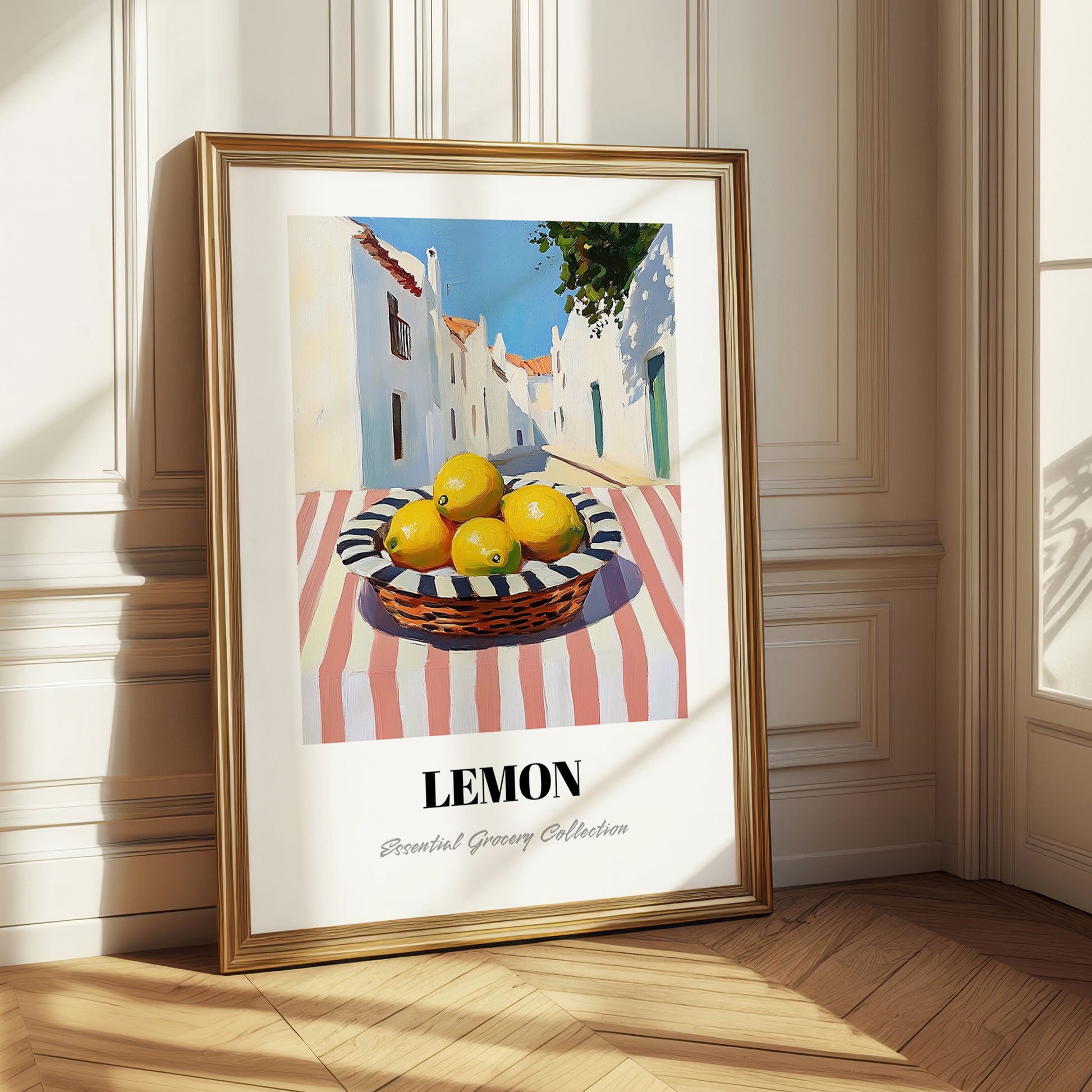 Lemon – White village Street Café Scene, Fruit Wall Decor