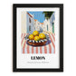 Lemon – White village Street Café Scene, Fruit Wall Decor, in sleek black frame