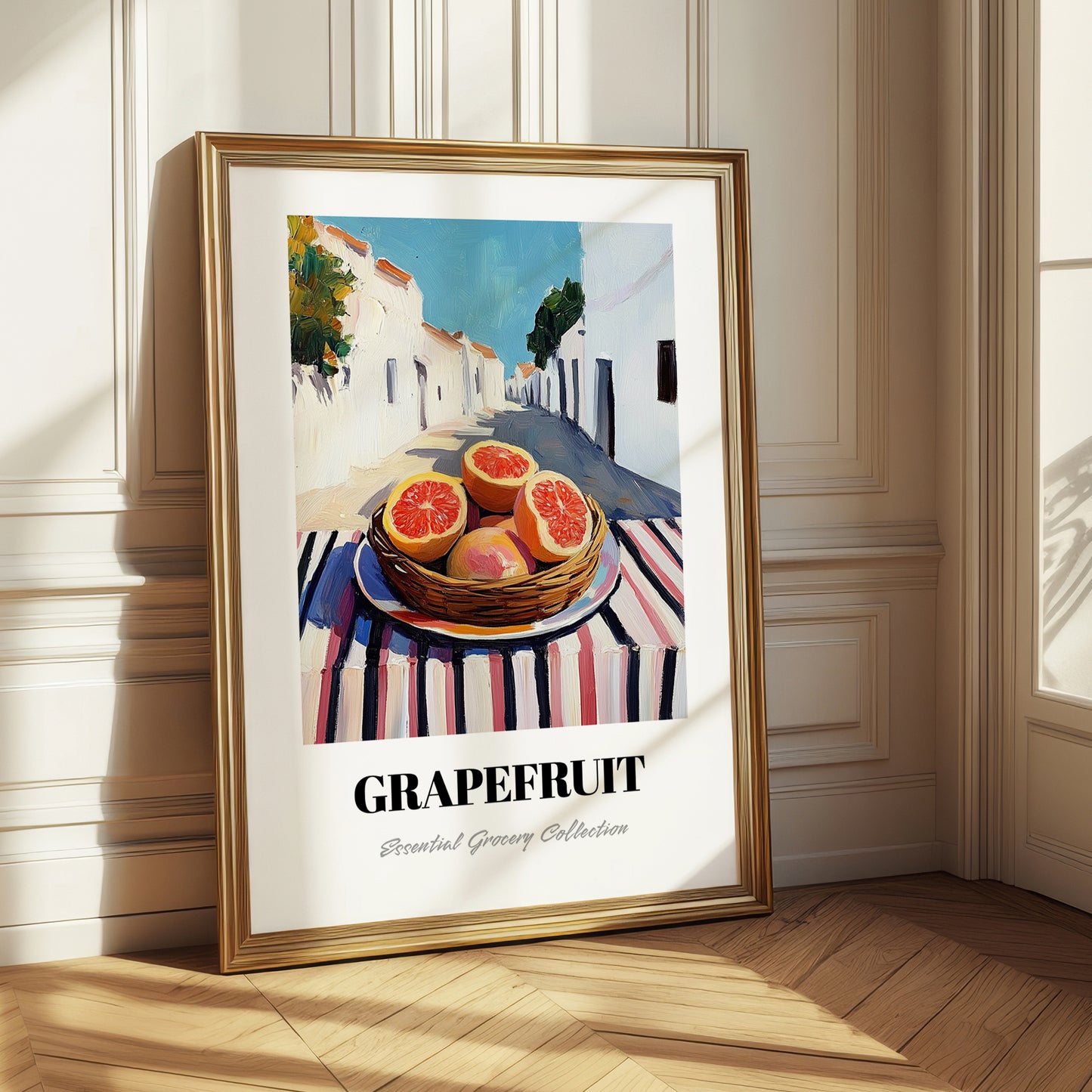 Grapefruit – White village Urban Café Scene, Fruit Wall Art