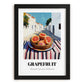 Grapefruit – White village Urban Café Scene, Fruit Wall Art, in sleek black frame