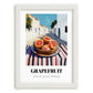 Grapefruit – White village Urban Café Scene, Fruit Wall Art, placed in minimal white frame