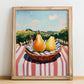 Pear – Green Valley Landscape, Fruit Still Life, no-text version framed in wood