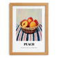 Peach – on Striped Tablecloth, Fruit Still Life, set in oak frame