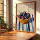 Plum – on Striped Tablecloth, Fruit Print, clean layout with no caption
