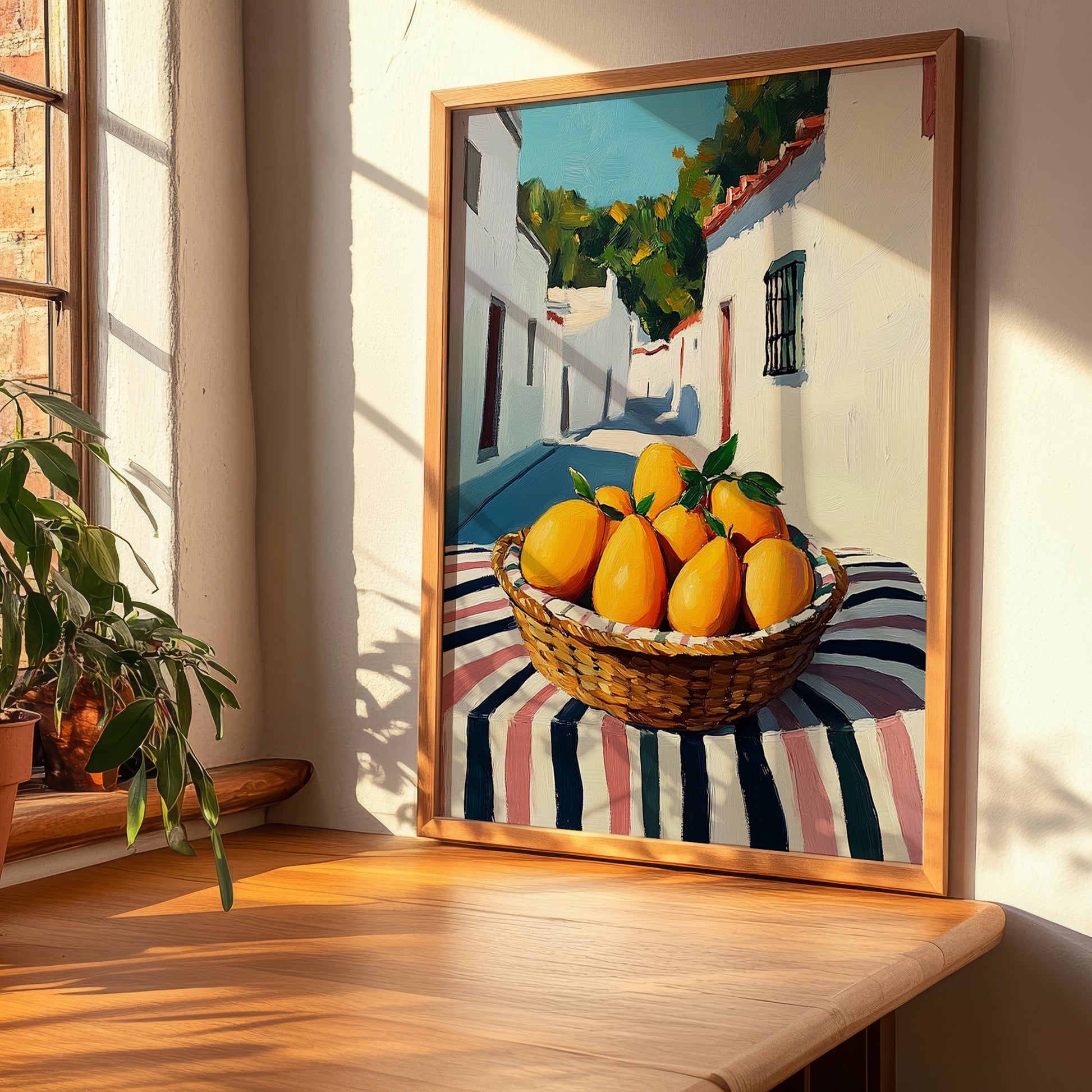 Mango – White village Café on the Corner, Fruit Print, clean layout with no caption
