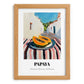 Papaya – White village Street Café Scene, Fruit Poster, set in oak frame
