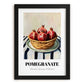 Pomegranate – on Striped Tablecloth, Fruit Illustration, in sleek black frame