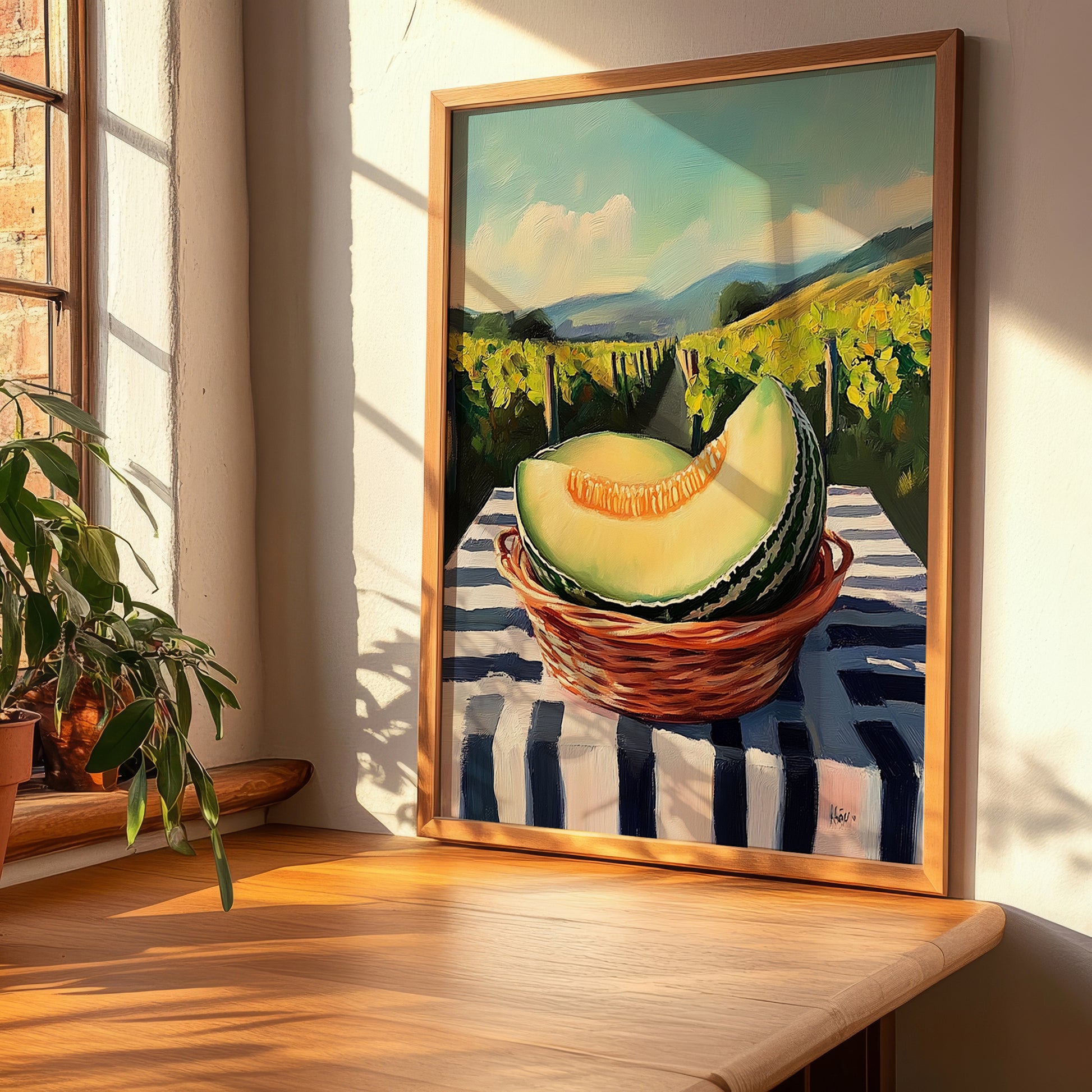 Honeydew Melon – Valley Café Scene, Fruit Illustration, clean layout with no caption