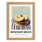 Honeydew Melon – on Striped Tablecloth, Fruit Wall Decor, set in oak frame