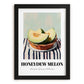 Honeydew Melon – on Striped Tablecloth, Fruit Wall Decor, in sleek black frame