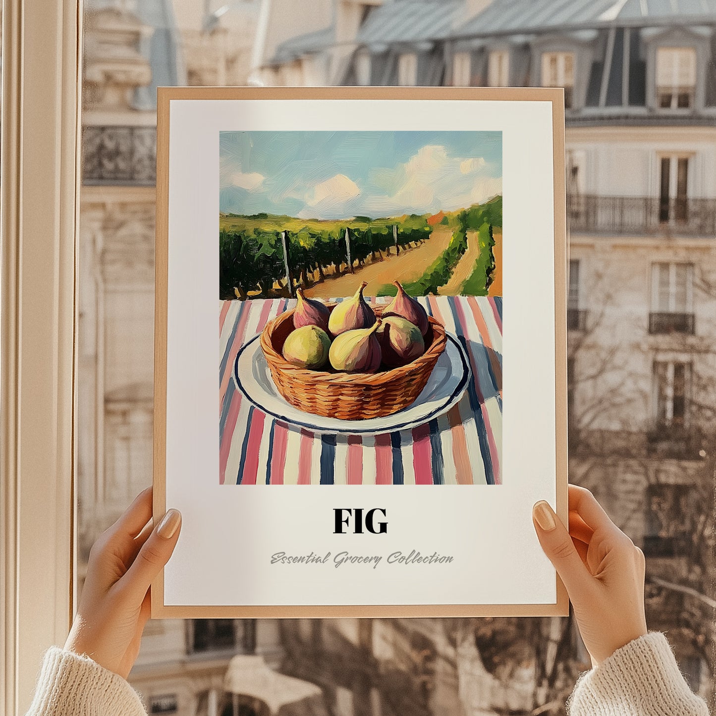 Fig – Valley Café Scene, Fruit Still Life, styled in a charming Paris street view