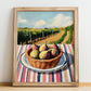 Fig – Valley Café Scene, Fruit Still Life, no-text version framed in wood