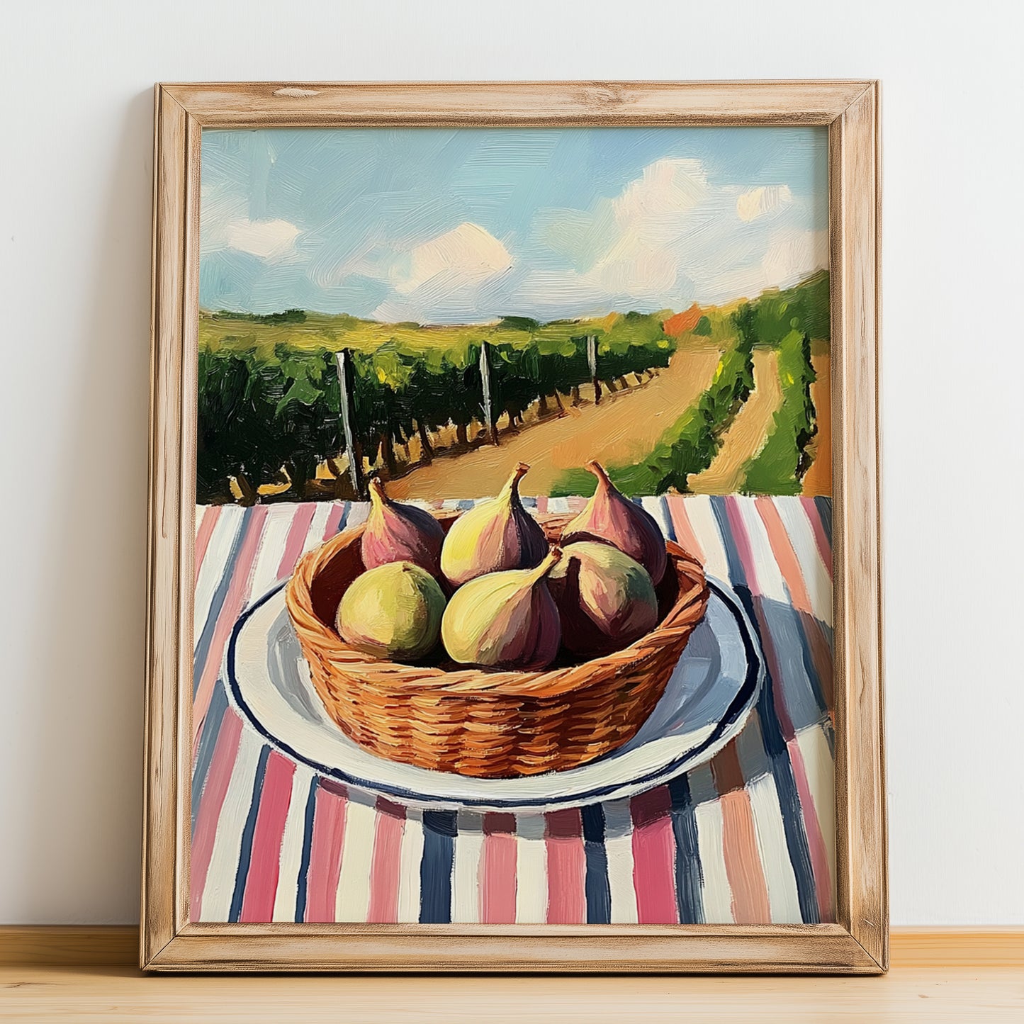 Fig – Valley Café Scene, Fruit Still Life, no-text version framed in wood
