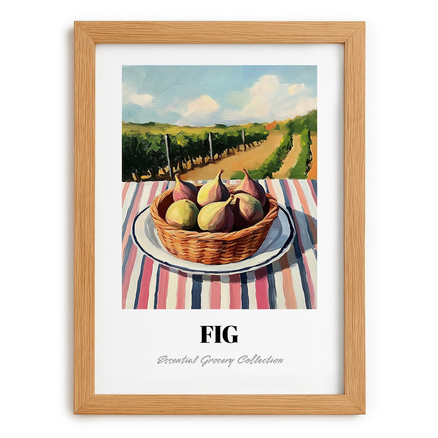 Fig – Valley Café Scene, Fruit Still Life, set in oak frame