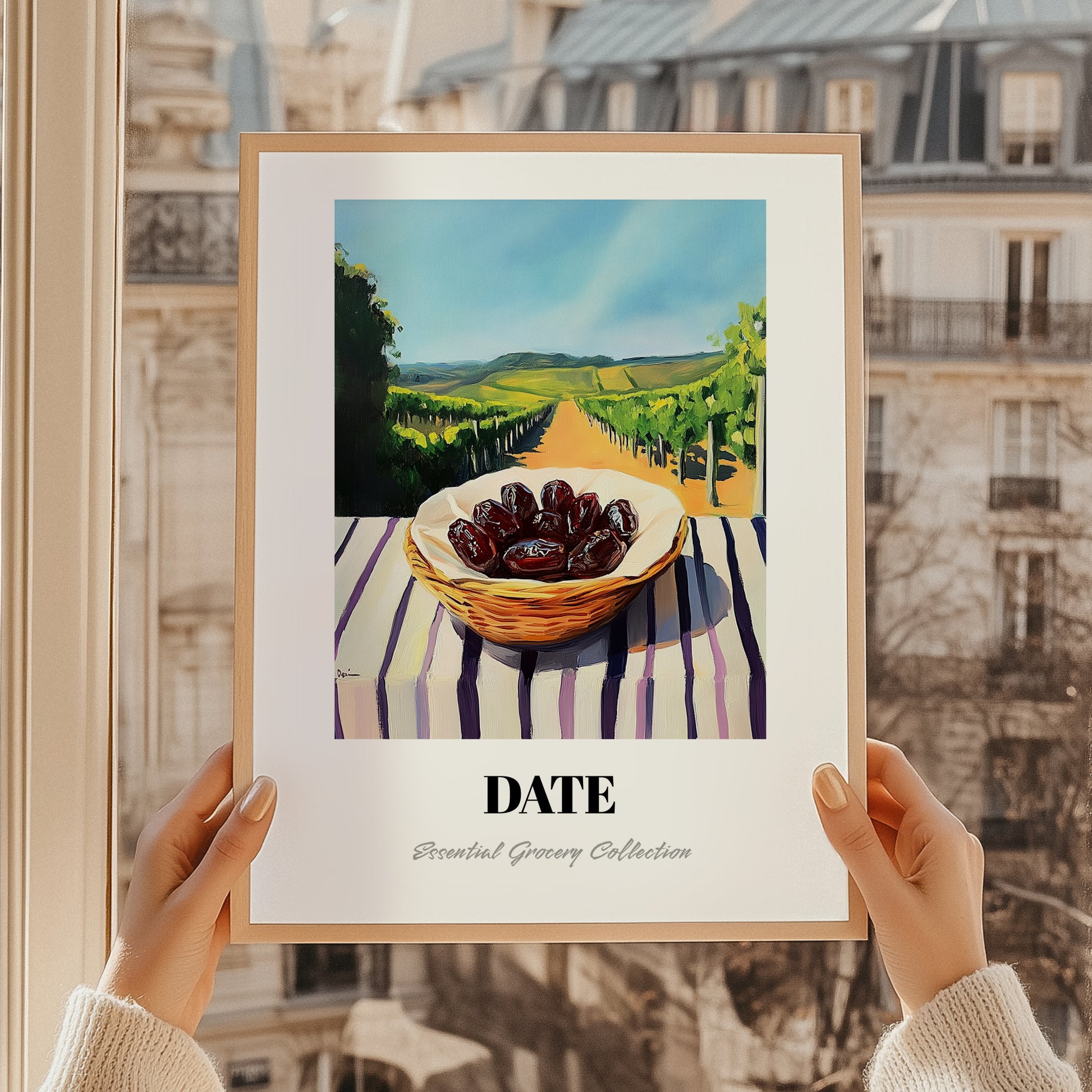 Date – Green Valley Landscape, Fruit Wall Decor, styled in a charming Paris street view