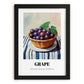Grape – on Striped Tablecloth, Fruit Wall Decor, in sleek black frame