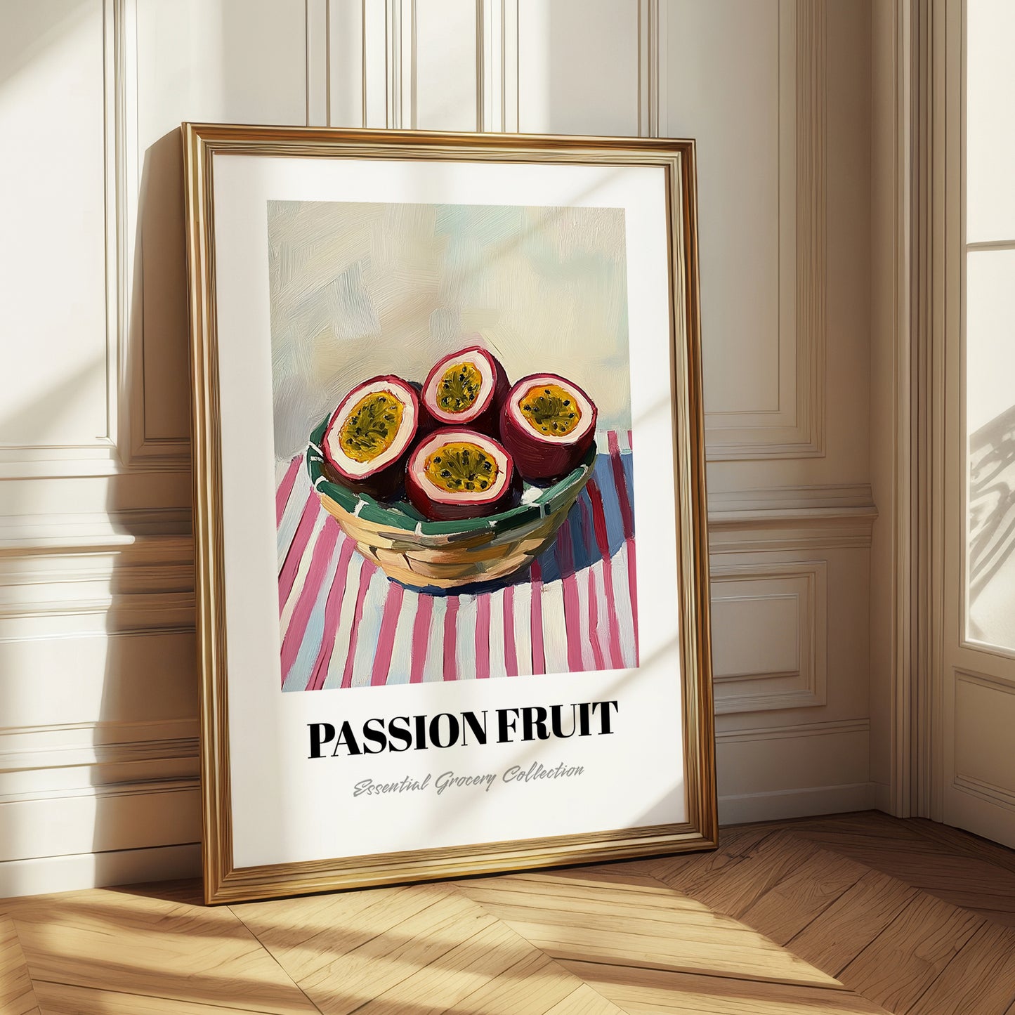 Passion Fruit – on Striped Tablecloth, Fruit Wall Decor