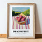Dragon Fruit – Valley Café Scene, Fruit Poster, in wooden frame leaning on the floor