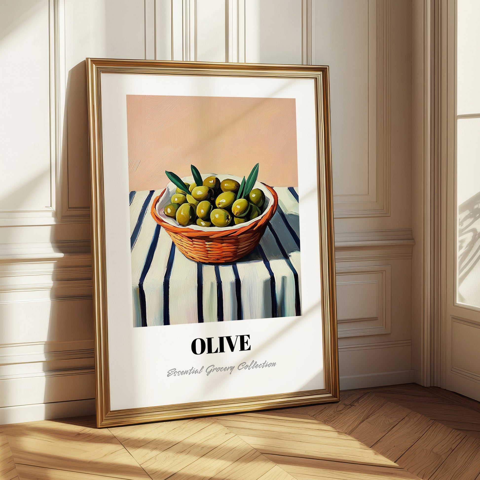 Olive – on Striped Tablecloth, Vegetable Wall Decor